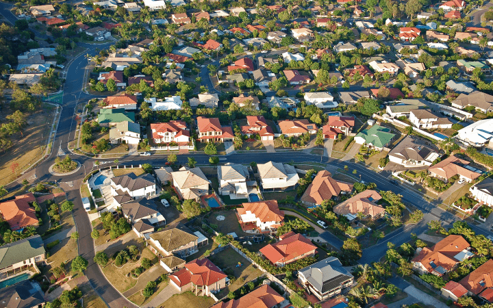 An aerial view of a housing estate that includes some NDIS SDA properties